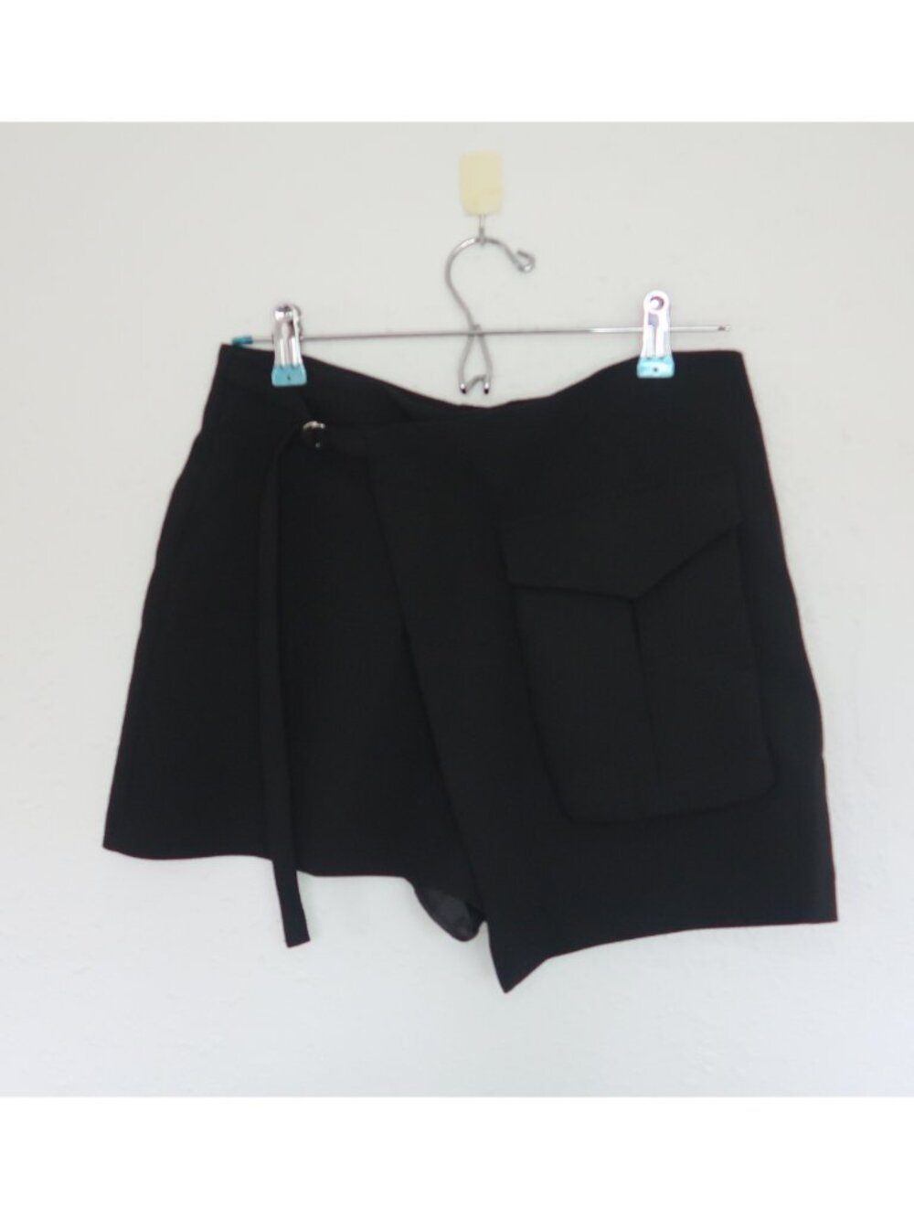 Zara Black High-Waisted Asymmetric Cargo Wrap Skort